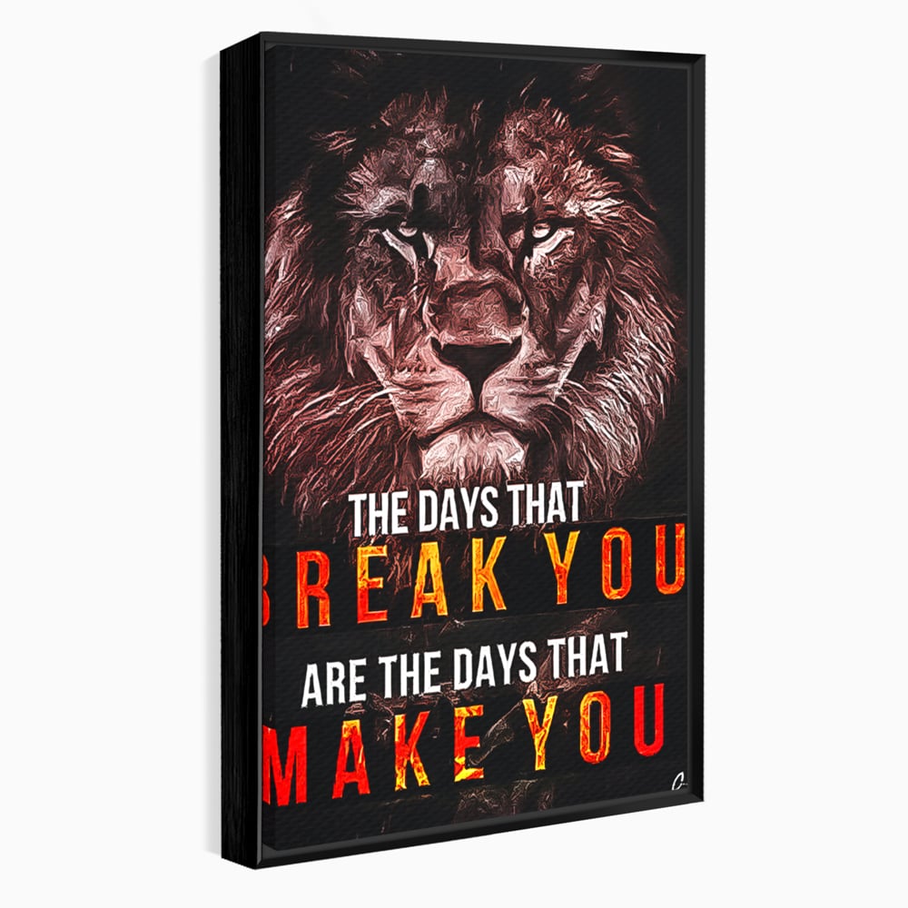 Tablou canvas cu tablou canvas cu leu si mesaj motivational, in rama de aluminiu negru